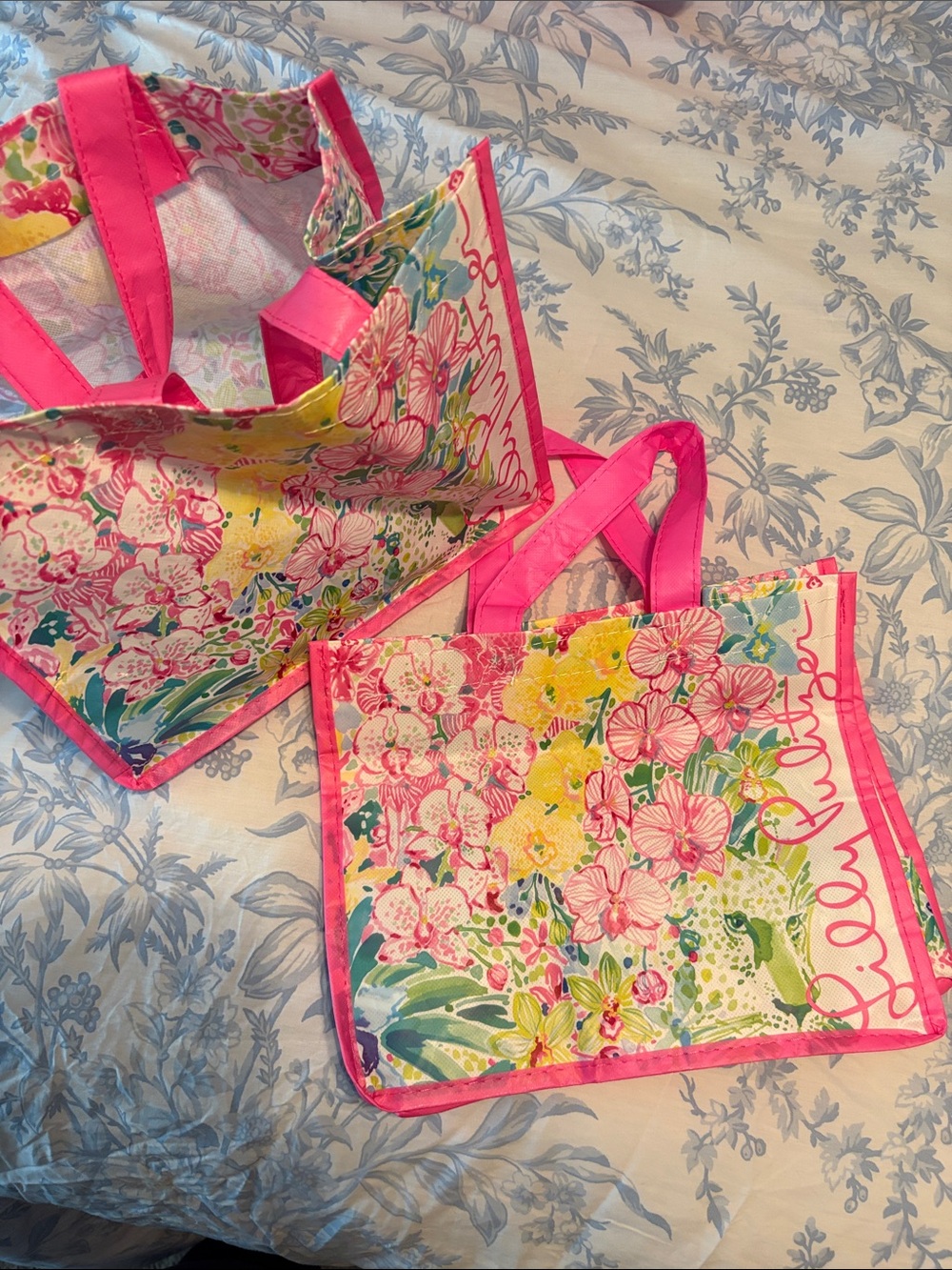 2 Lilly Pulitzer Pink Floral Tote Bags - Small Everyday Shopper